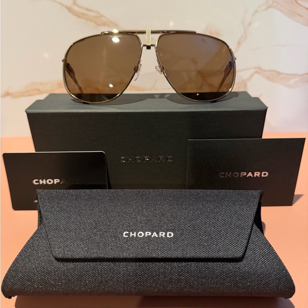 Chopard Gold Aviator Sunglasses with Dark Lenses
